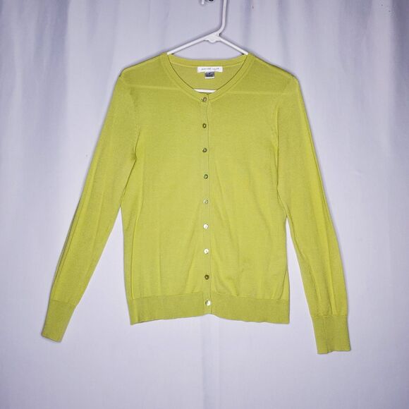 August Silk Cardigan Womens Medium Green Button Cotton Modal Classic Preppy... - Picture 1 of 8